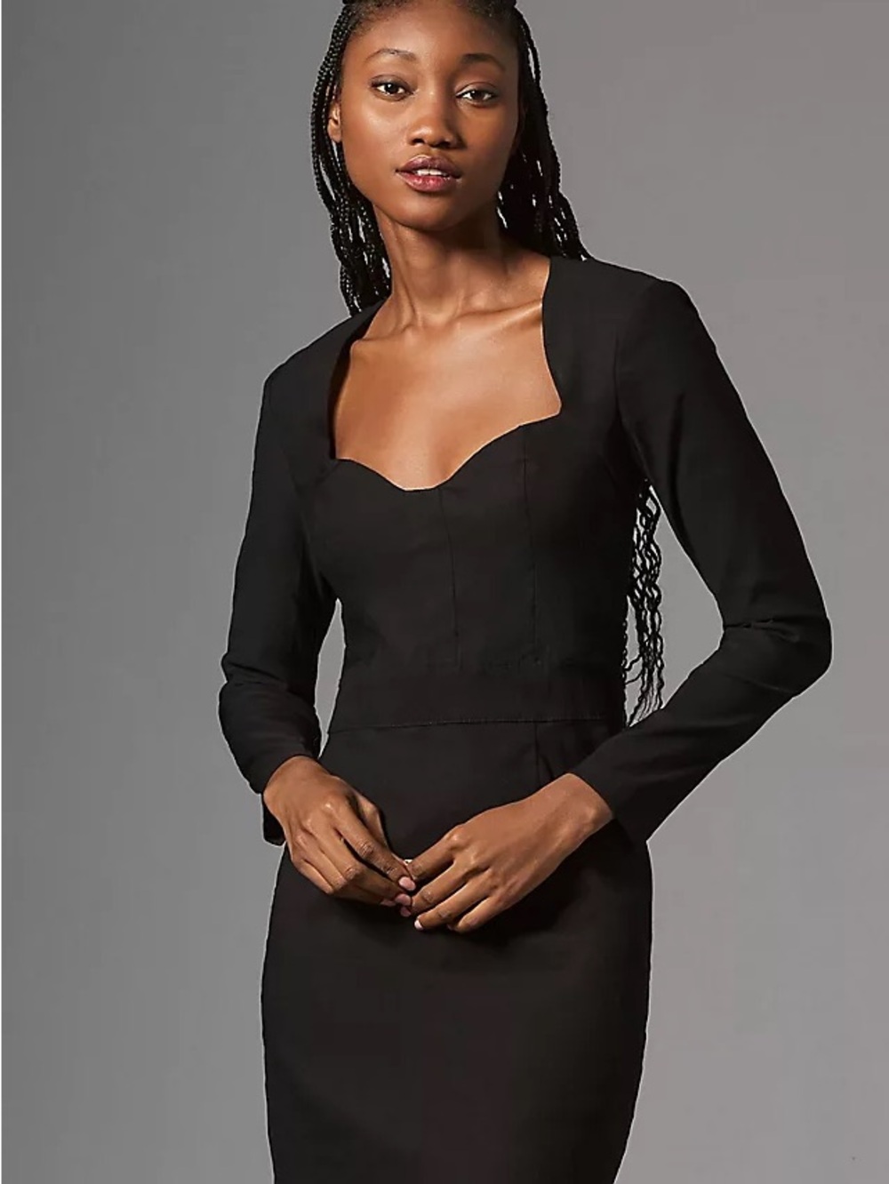 Anthropologie Black Long-Sleeve Square Sweetheart Neck Dress